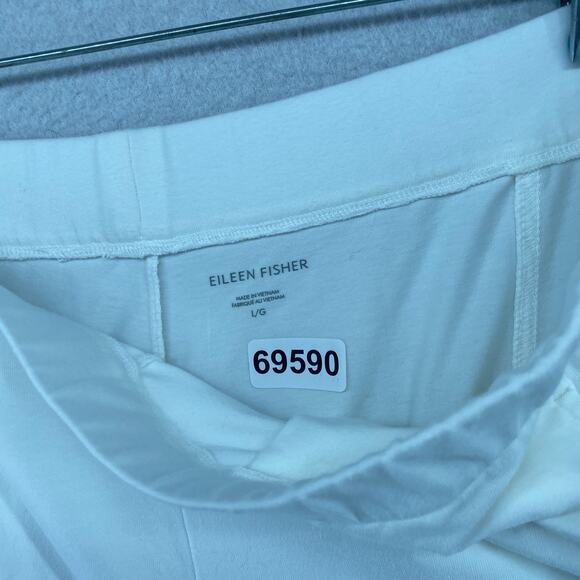 EILEEN FISHER Pants L Stretch Organic Cotton Jersey Carrot Tapered Ankle White - Picture 13 of 13